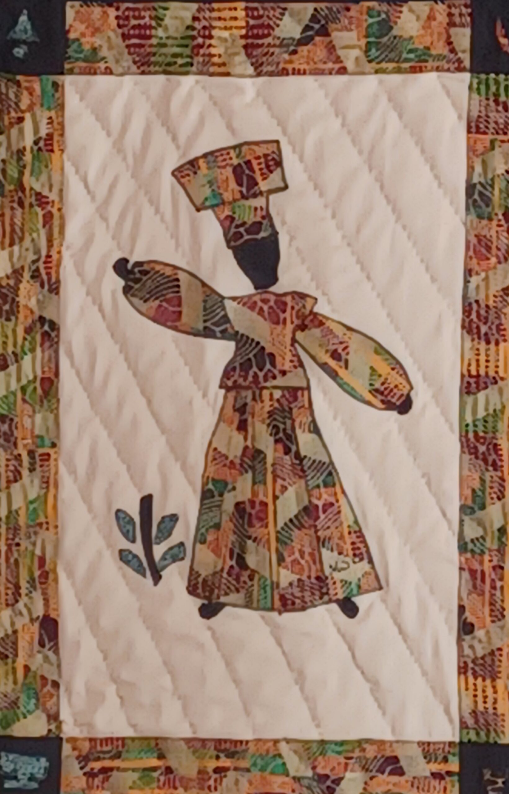 'Hope' from the Dancing Ladies Collection – a quilted fiber art piece depicting a poised silhouette of a woman, symbolizing resilience and optimism.