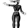 Comic-style drawing of a strong woman with flowing hair pointing forward in a dramatic stance.